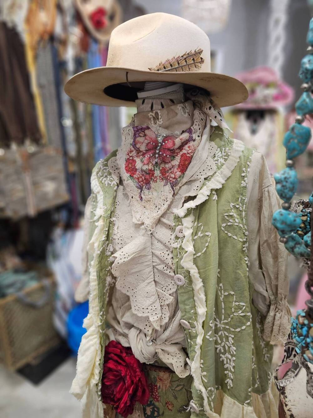NEW A RARE BIRD women's embroidery ruffle vest in green
